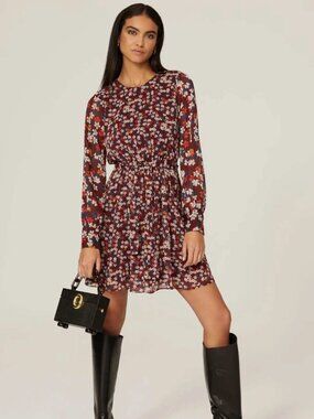Jason Wu Collective Burgundy Floral Tie Waist Mini Dress, Sz 4